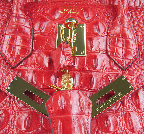 Replica Hermes Birkin 30CM Crocodile Head Veins Bag Red 6088 On Sale